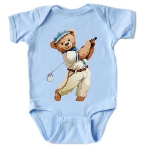 The Juniper Shop Watercolor Golf Bear Baby Short Sleeve Bodysuit - 12M - Light Blue