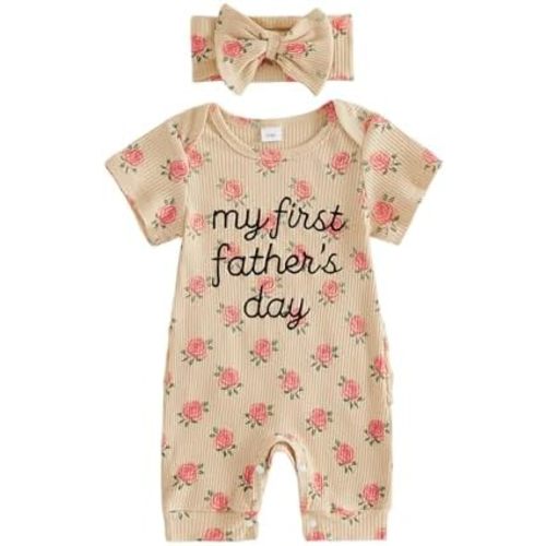 Mi primer día del padre traje de bebé niña traje floral día del padre mameluco verano niña recién nacida trajes ropa