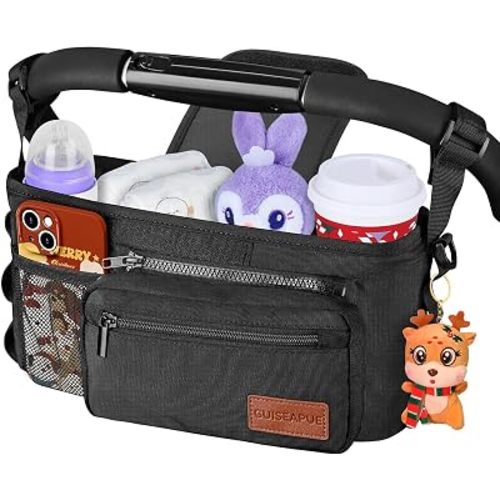 Universal Stroller Organizer with Cup Holder: Baby Essentials, Stroller Caddy Accessories with Detachable Phone Bag, Non-Slip Straps, Fits for Uppababy, Baby Jogger, New Moms Baby Gifts