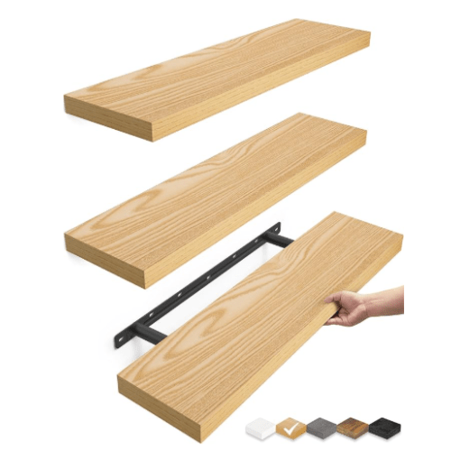 Amazon.com: BAYKA Light Oak-Toned Floating Shelves 22.5in, Set of 3, Wall Mounted Shelf | Easy Install, 22lbs Max Load, Hidden Bracket, Shelving for Bathroom Bedroom Kitchen Display Storage, Multi-Wall Compatible