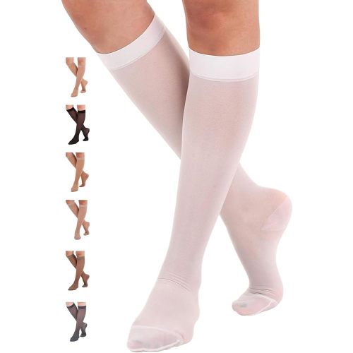 ABSOLUTE SUPPORT Made in USA - Sheer Compression Socks for Women 15-20 mmHg - Support Hose Knee High Stockings - A101