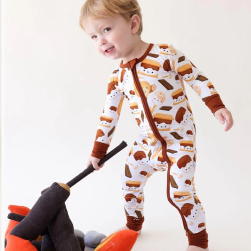S'mores Print Bamboo Baby Zipper Pajamas - Eco-Friendly One Piece