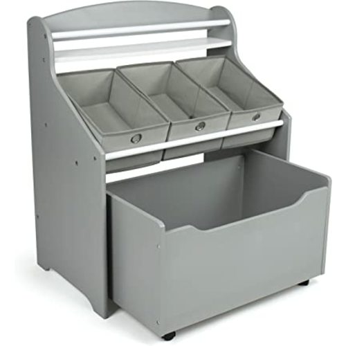 Humble Crew 3-in-1 Toddler Size Storage Organizer with Rolling Toy Box, Grey