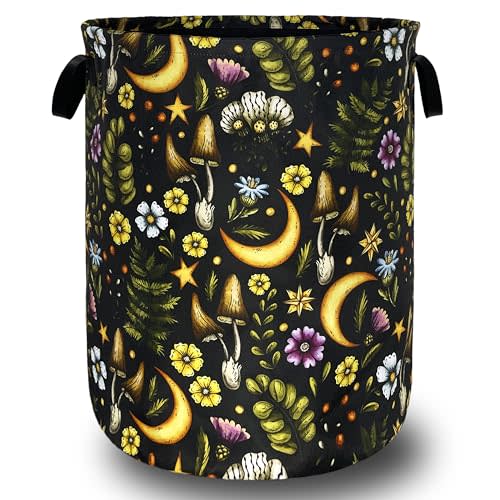 Cute Mushroom Laundry Basket Foldable Retro Moon Mushrooms Laundry Hamper Oxford Cloth Colorful Tote Bag Clothes Toy Storage Bucket For Bathroom/Laundry Storage/Bedroom 18.9 x 16.5 Inch