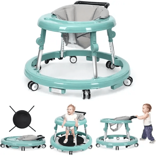 Baby Walker Foldable with 9 Adjustable Heights, Baby Walker with Wheels Portable, Infant Toddler Walker for Baby Boy Girls 6-18 Months
