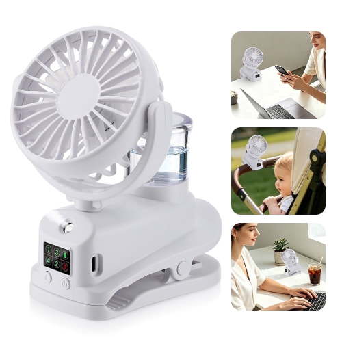 DREAMSOME 2 in 1 Clip Fan with Mist, 4 Speeds & LED Display, 360° Rotating Stroller Fan, 1200mAh