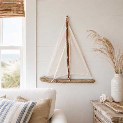 Sailboat driftwood as a wall hanging