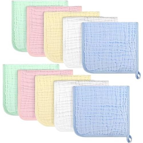 AIDEA Burp Cloths and Washcloths for Baby, Absorbent Cotton Muslin Baby Towels, Large Soft Breathable Newborn Essentials for Boys and Girls, Newborn Essentials, 10 Pack, 20"x10"