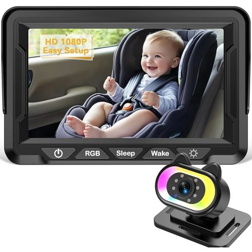 Baby Car Camera for Backseat – HD 1080P, 150° Wide Angle, Night Vision, Easy Installation, Adjustable LED Light, 4.3” LCD Display, Anti-Glare