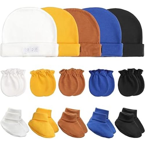 Newborn Baby Hats Mittens and Socks Set Cotton Infant Beanie Cap Socks Mittens for Newborn Baby Boy Girl 0-6 Month