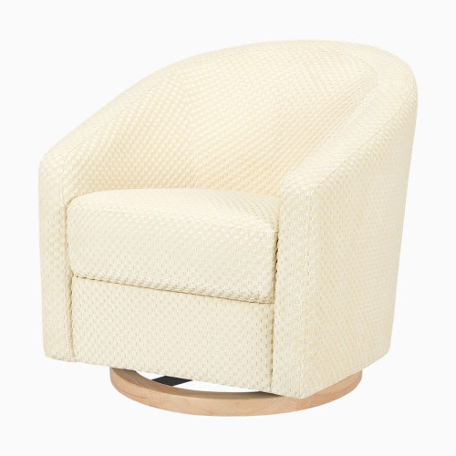 babyletto Madison Swivel Glider - Ivory Velvet Checker With Light Wood Base