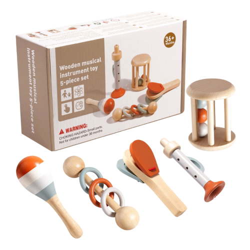 BUTOMKY Wooden Musical Instruments & Baby Rattle Set for Infants 0-3, Sensory Teething Rattles for Grasping & Early Educational Development, Wooden Toys for Baby Boys Girls