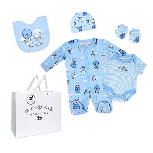 Baby Boys Animals in Balloons 5 Pc Layette Gift Set