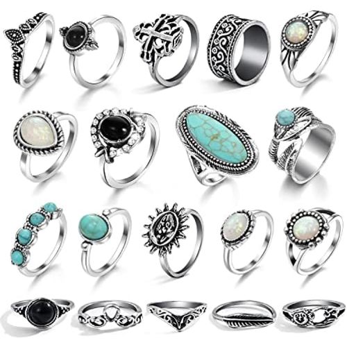 17IF Vintage Silver Knuckle Rings Set for Women Men, Chunky Rings Aesthetic Snake Grunge Stackable Gothic Ring Adjustable Y2K Punk Bulky Boho Finger Alt of Rings, Stacking Fairy Skull Frog Heart Star Flower Midi Ring Pack