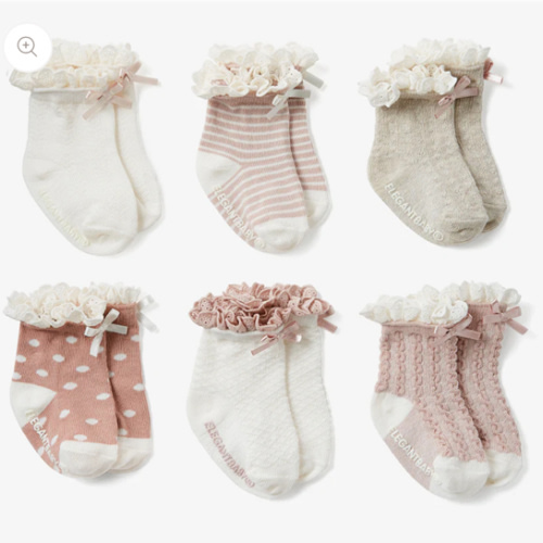 Fancy Pink Non Slip Baby Socks 6pk