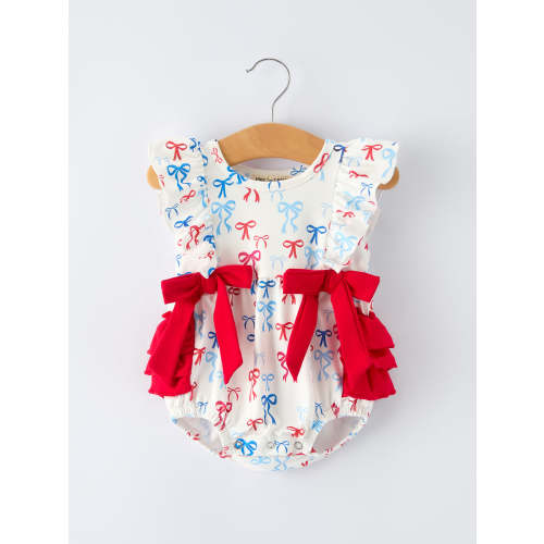 4th of july Bow Print Baby Girl Romper With Ruffle Details – Rylee Faith Designs