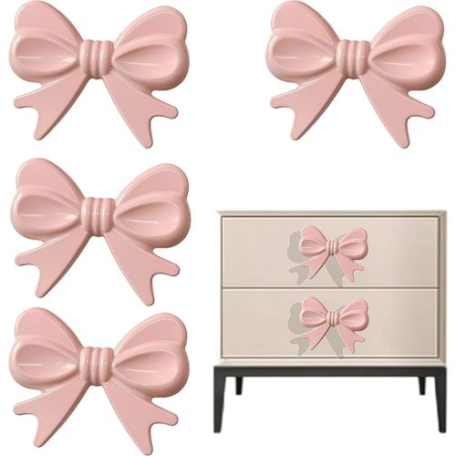 8 Packs Vintage Pink Bow-Shaped Dresser Knobs, Decorative Drawer Handles for Desk,TV Cabinet,Wardrobe & Bookcase - Zinc Alloy Hardware Pulls (Pink-8)