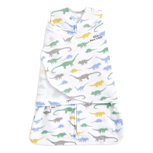 HALO Micro-Fleece Sleepsack Swaddle, 3-Way Adjustable Swaddle Blanket for Newborn and Infants, TOG 3.0 for Cold Climates, Hip Healthy, Dinos, Newborn, 0-3 Months