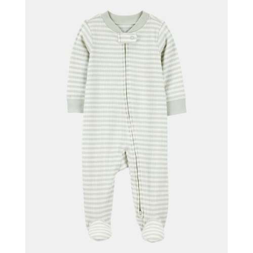 Baby Boy Striped 2-Way Zip Ribbed Sleep & Play Pajamas - Green/White | Carter's 9M