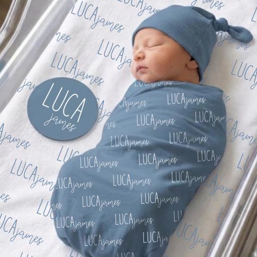 Newborn Swaddle Blanket, Custom Baby Name Swaddle, Baby Name Blanket, First and Middle Name Announcement, Swaddle for Boy