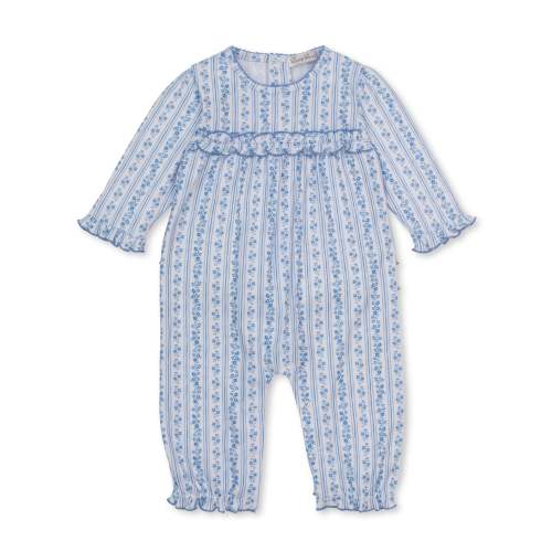Watercolor Floral Stripes Blue Ruffle Playsuit