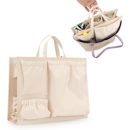 Lmbabter Removable Organizer Insert with Insulated Pocket,Updated Diaper Bag with 11 Total Pockets&Changing Pad, Handbag Tote Bag for Women Mommy Nurse (Beige)