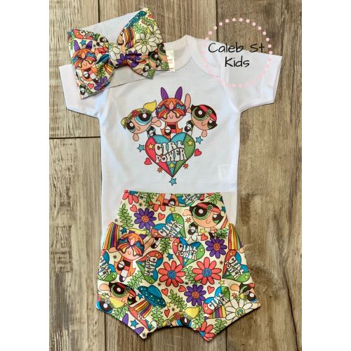 Girl Power Powder Puff Baby or Toddler Set / Baby Bummies Biker Shorts / Powder Puff Baby Outfit