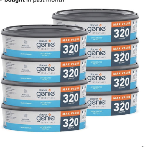 Diaper Genie Essentials Round Refill 8-Pack | Holds Up to 2560 Newborn Diapers | Features Unscented Continuous Film | Compatible with Diaper Genie Complete and Expressions Pails,8 Count (Pack of 1)