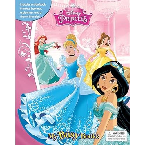 Disney Princess My Busy Books - Storybook, 9 figurines, 1 charm bracelet, playmat