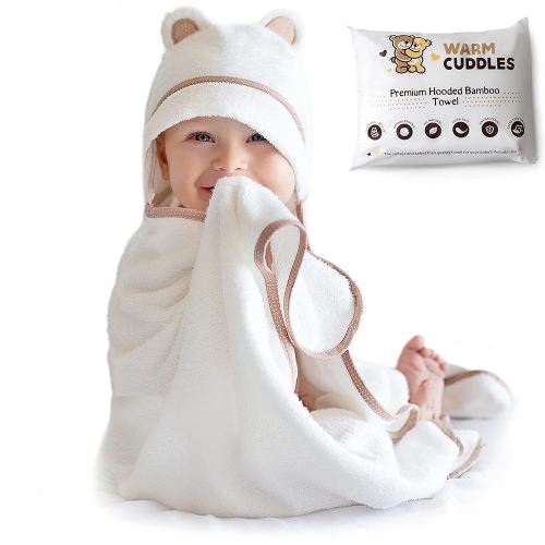 Premium Baby Bath Towel - Rayon Made from Bamboo Hooded Baby Towels - Newborn Baby Towel with Hood - Large Hooded Towel for Newborn Infant Boy Girl (White)