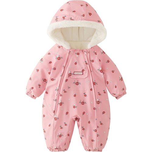 JiAmy Baby Snowsuit Newborn Printed Winter Clothes Outfit Infant Boys Grils Hooded Double Zippers Jumpsuit Onesie Coat