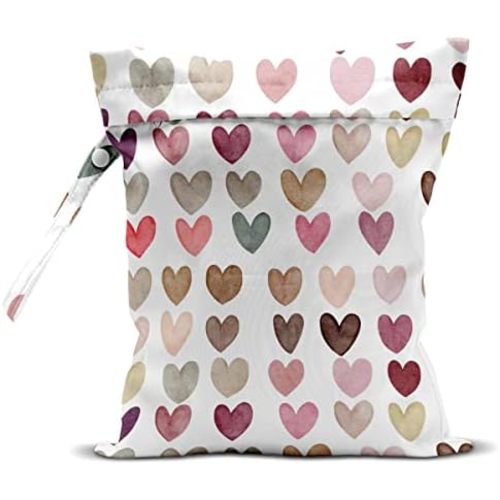 Wet Bag, Wet Dry Bag, Wet Bag for Swimsuit, Travel, Beach, Pool, Diapers, Dirty Yoga Gym Clothes, Toiletries, Makeup Bag, Daycare Soiled Items, Waterproof Reusable Boho Heart