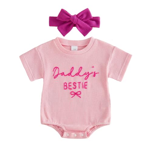 Baby Girl Clothes Daddys Girl Outfit Cute Letter Embroidered Waffle Bubble Romper Onesie Tee Shirt