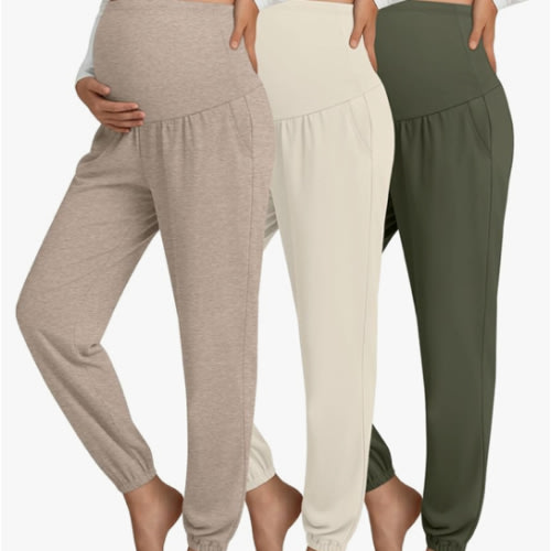 Sweetyweee 3 Pack Women's Maternity Pants Maternity Jogger Sweatpants Over The Belly Stretchy Pregnancy Pants with Pockets