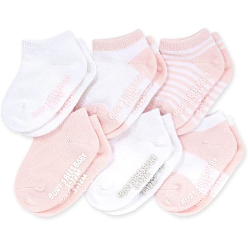 Burt's Bees Baby Unisex Baby Socks Ankle or Crew Height Made with Soft Organic Cotton, 6 Packs with Non-Slip Grips for Babies