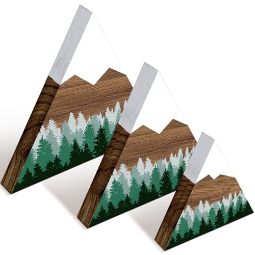 Maitys 3 Pcs 3 Size Mountain Shelf Decor Mountain Wooden Sign Farmhouse Wood Forest Sign Woodland Nursery Decor Travel Adventure Table Centerpiece for Home Farmhouse(Green)