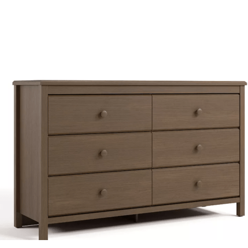 Storkcraft Alpine 6 Drawer Double Dresser in Hazelnut