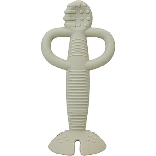 Busy Baby Teething Spoon - 2-in-1 Teether and Training Spoon for Self Feeding, Dishwasher Safe, BPA Free, Food Grade Silicone (Tan)