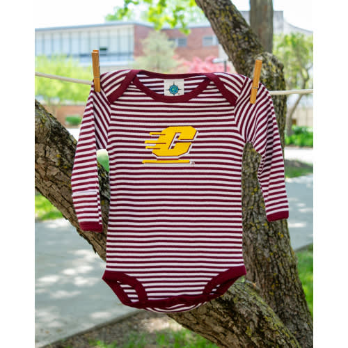 Action C Maroon & White Striped Long Sleeve Onesie | The CMU Bookstore