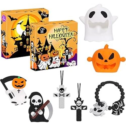 Halloween Baby Teething Toys Set 7Pack: Teething Mittens, Ring & Flat Teethers, Sensory Chew Necklaces – Ideal Gift for Newborns, Infants & Toddlers – Perfect Baby’s First Halloween Basket Stuffer