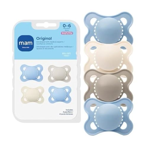 MAM Original Baby Pacifier 0-6 Mths, Skin Soft Silicone Nipple, 4 Pack