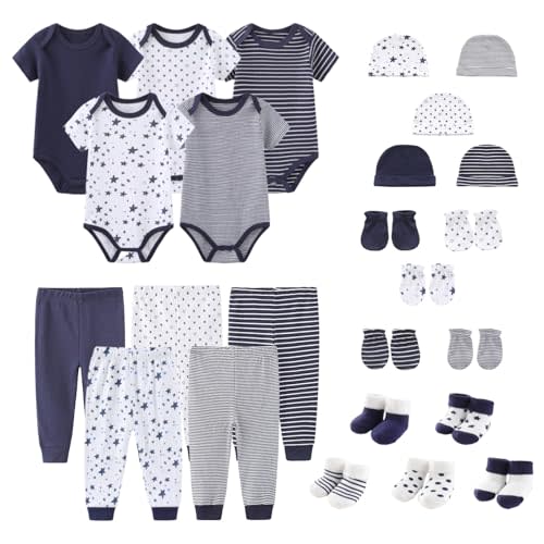 Unisex Newborn Baby Layette Set 25 Pack Bodysuits Pants and Accessories Infant Clothing Essentials