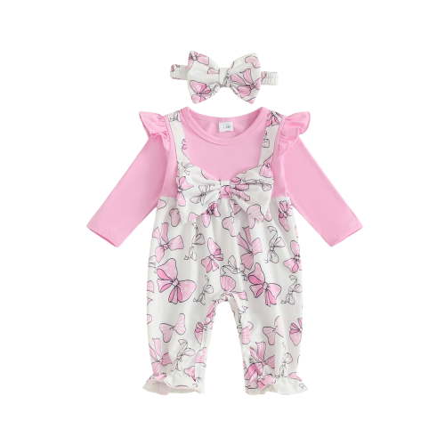 Loicainy Baby Toddler Girl Fall Jumpsuit 3 6 9 12 18 Months Long Sleeve Round Neck Bow Front Patchwork Romper