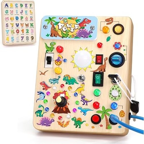 Grarain Busy Board for Toddlers - Montessori Educational Toy for 1-3 Year Old Boys & Girls | Travel-Friendly Sensory Learning Activity | Ideal for Kids with Autism(Dinosaur Busy Board)