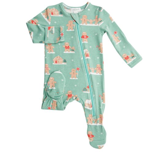 Zip Footie, Green Gingerbread