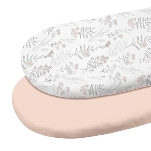 Gllquen Baby Bassinet Sheets 2 Pack, 100% Organic Cotton Bassinet Fitted Sheets for Girls Boys, Soft & Breathable Unisex Baby Mattress Sheet for Standard Bassinets 33"x17"(Lineage of Bloom)