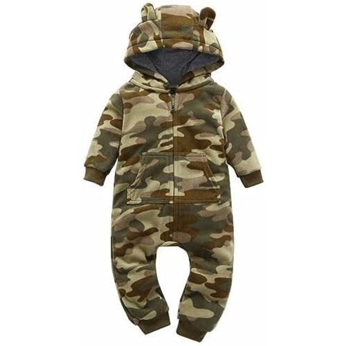 Baby Boys Girls Camouflage Jumpsuit with Cute Bear Ears Cotton Hooded Zipper Onesie Romper Fall Winter Clothes