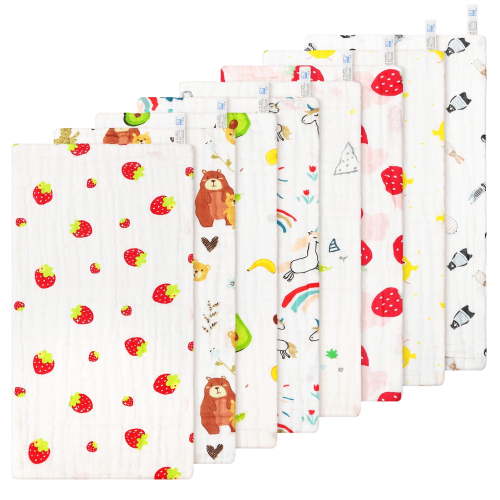 KABOER 8-Pack Baby Burp Cloths for Newborn, 6-Layer Cotton 10×20", Ultra Soft & Absorbent, Multipurpose Washcloth & Bib