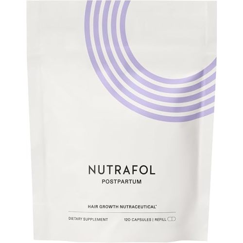 Nutrafol Postpartum Hair Growth Supplements, Clinically Tested for Visibly Thicker Hair and Less Shedding, Breastfeeding-Friendly - 1 Month Supply, 1 Refill Pouch