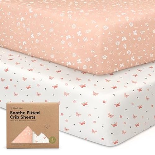 KeaBabies 2-Pack Organic Crib Sheets for Boys, Girls - 52x28 Fitted Crib Mattress Sheet Neutral, Breathable Jersey Cotton Cover for Baby Bed, Toddler Mattress, Soft & Cute Prints (Butterflies)